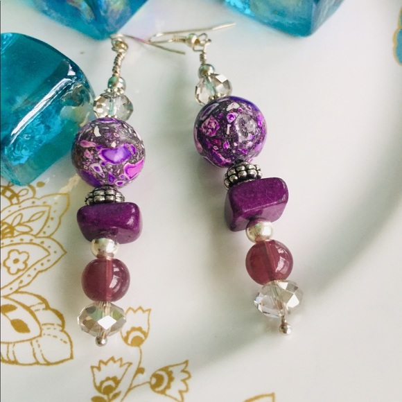 FRUIT OF HER HANDS JEWELR Jewelry - 🇺🇸Purple & Pink Marble Bead Earrings Handmade